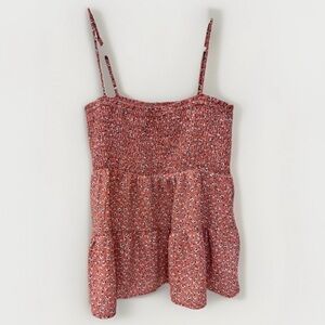 Womens Y2K Fairy Smocked Babydoll Top Size S Floral Print Spaghetti Strap Shirt